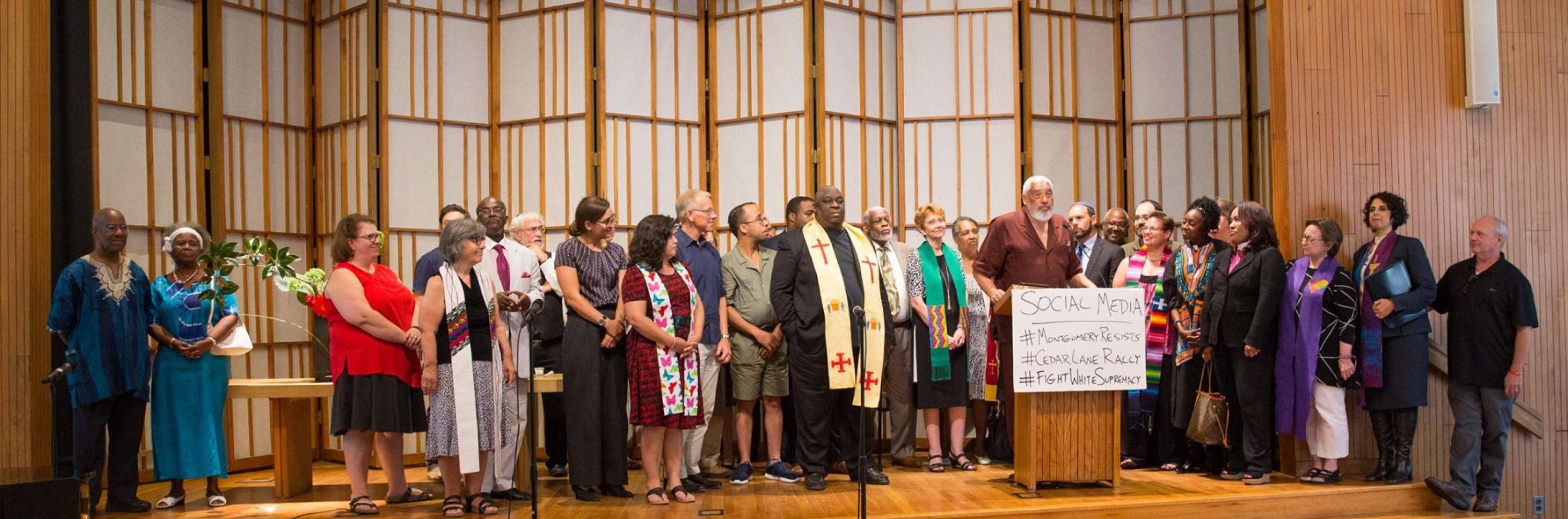 photo of all of the clergy and leaders at the Interfaith Love Over Hate Rally in August 2017