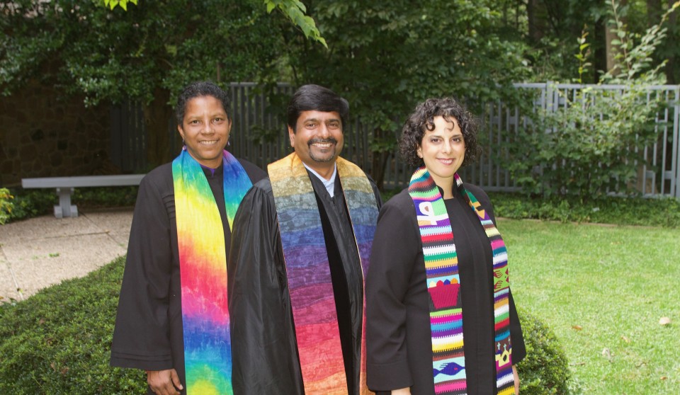 Group shot of Cedar Lane's ministers: Rev. Archene Turner, Rev. Abhi Janamanchi, and Rev. Katie Romano Griffin